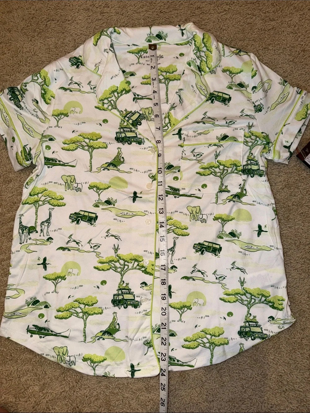 kate spade White and Green Safari-Print Short Pajama Set